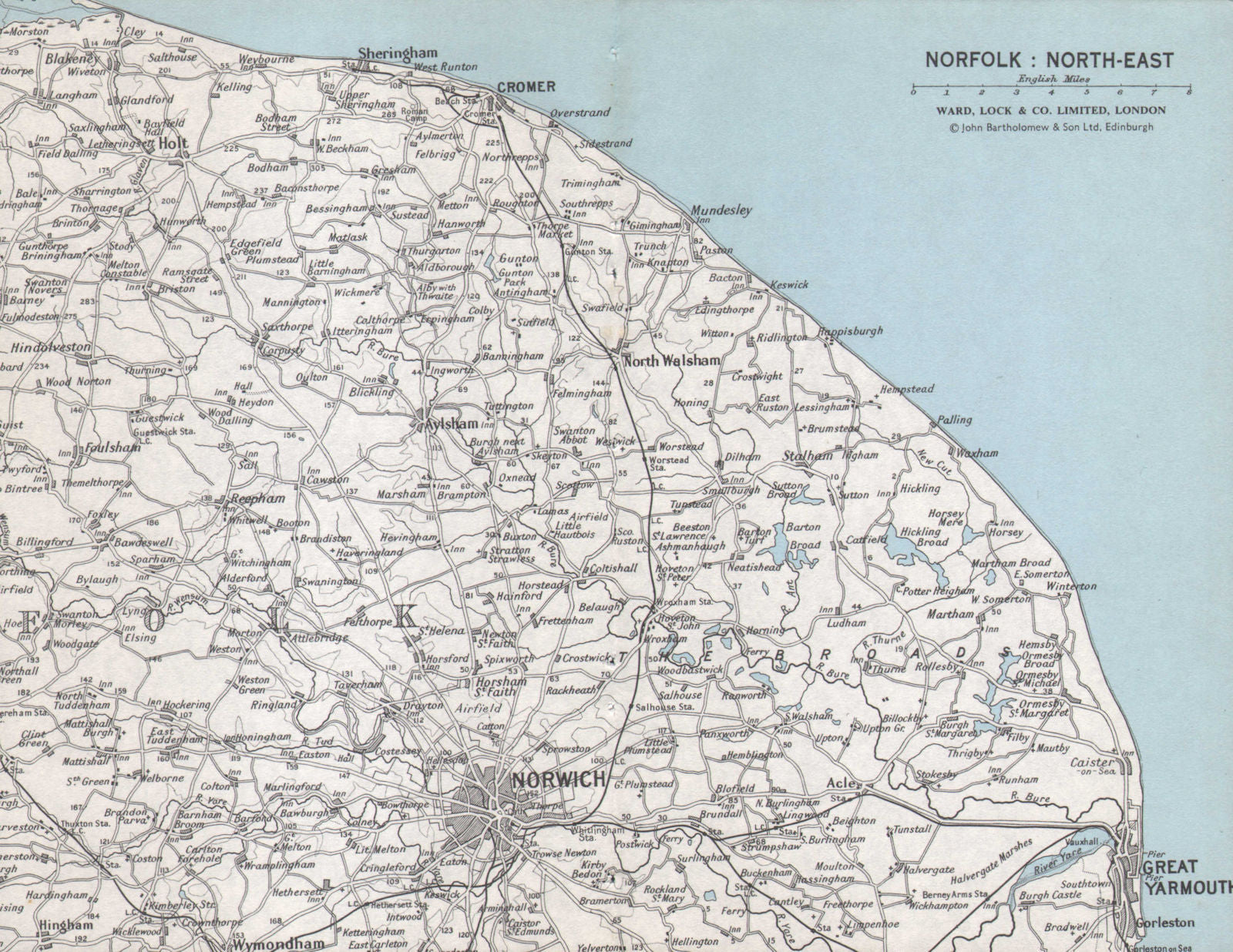 NORFOLK NORTH EAST COAST & BROADS. Norwich Yarmouth Cromer. WARD LOCK 1971 map